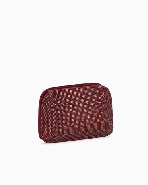 Giorgio Armani Purple Satin And Silk Clutch With Rhinestones And Chain Shoulder Strap