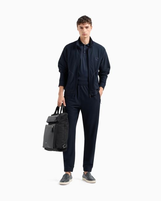 Giorgio Armani Blue Stretch Jersey Flat-Front Trousers for men