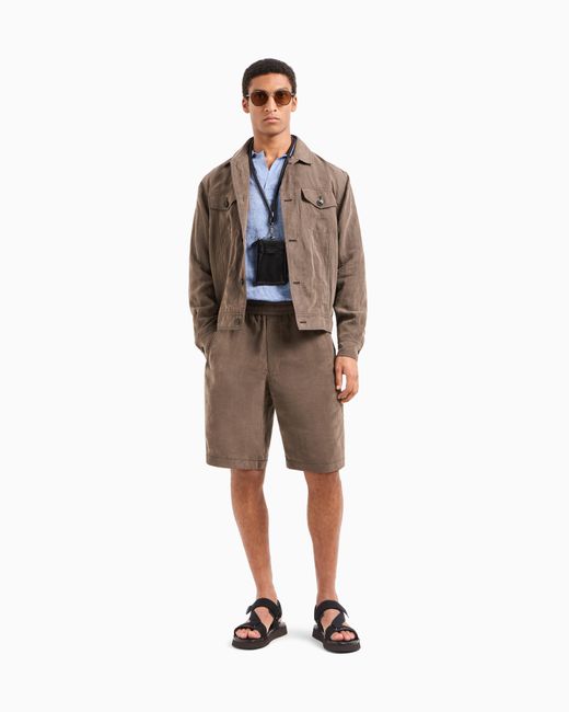 Bermudas De Tela De Lyocell Efecto Desteñido Giorgio Armani de hombre de color Natural