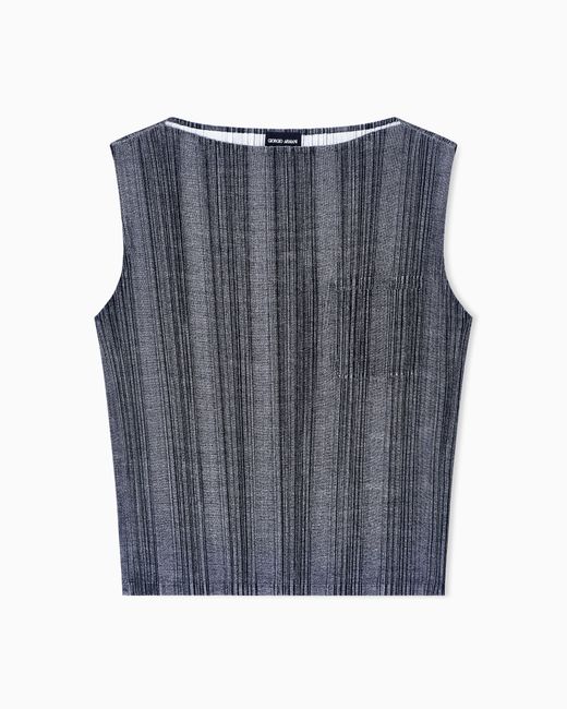 Giorgio Armani Blue Two-Tone Pleated Jersey Top