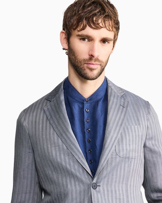 Giorgio Armani Blue Upton Line Single-Breasted Jacket for men