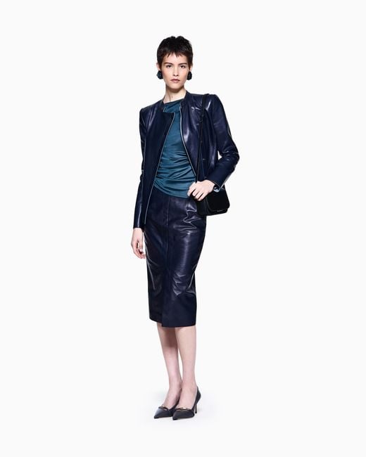 Giorgio Armani Blue Viscose Jersey Draped Top