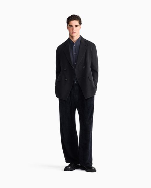 Giorgio Armani Blue Trouser Oversized Fit Ribbed Viscose Velvet for men