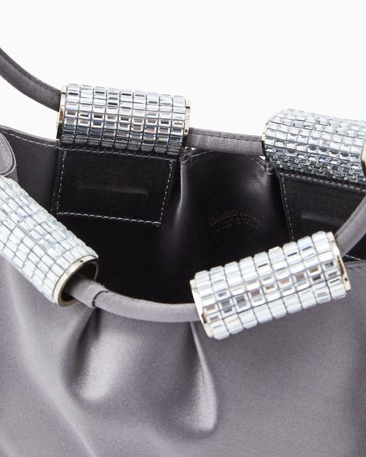 Giorgio Armani Gray Satin Shoulder Bag With Rhinestone Detail