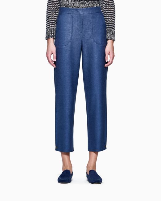 Giorgio Armani Blue Silk And Wool Trousers