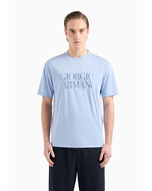 Camiseta De Cuello Redondo De Interlock De Algodón Puro Giorgio Armani de hombre de color Blue