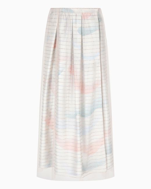 Giorgio Armani White Long Skirt With Gradient Print And Rhinestones