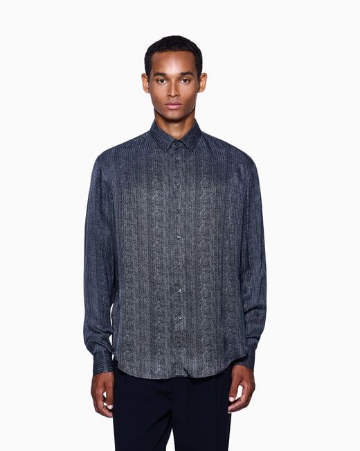 Camisa Regular Fit De Viscosa Y Seda Estampada Giorgio Armani de hombre de color Blue