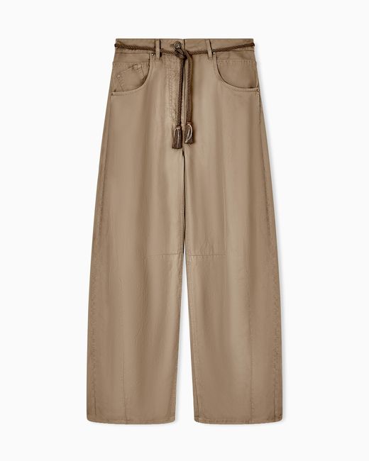 Giorgio Armani Natural Cupro And Linen Trousers With Belt Denim Collection