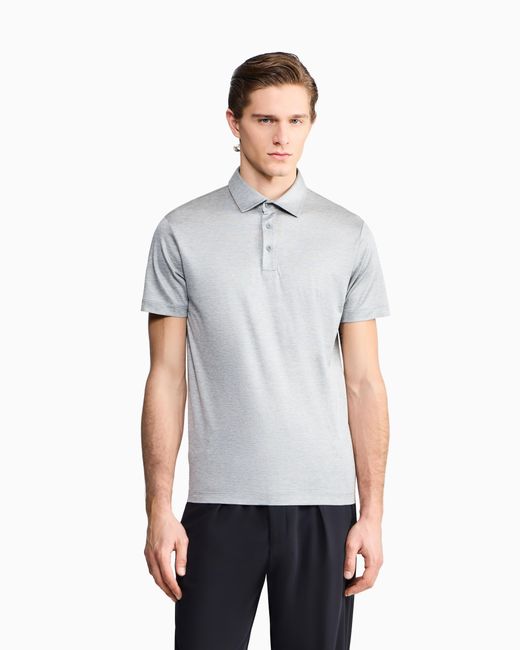 Giorgio Armani White Silk And Cotton-Mélange Jersey Polo Shirt for men