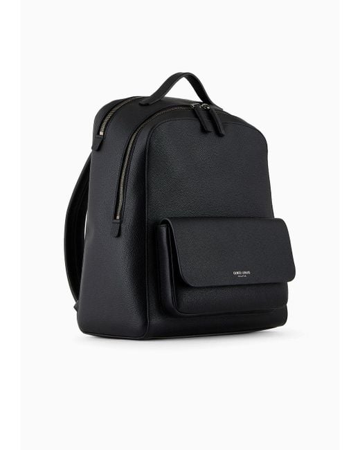 Giorgio Armani Black Round Leather Backpack for men