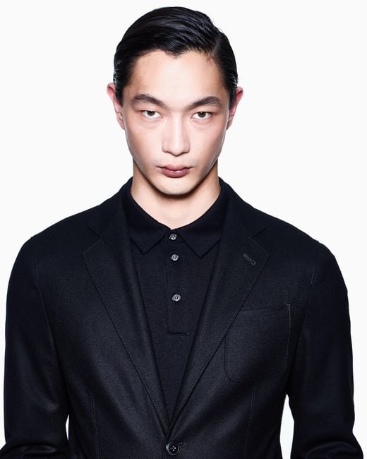 Giorgio Armani Black Polo Shirt Cashmere Pure Interlock for men