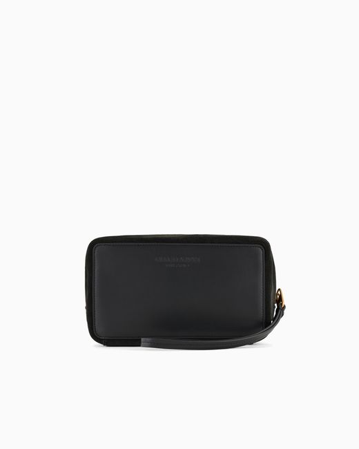 Giorgio Armani Black Suede Zipped Washbag for men