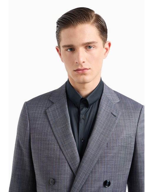 Giorgio Armani Blue Soho Line Double-breasted Check Suit In Virgin Wool for men