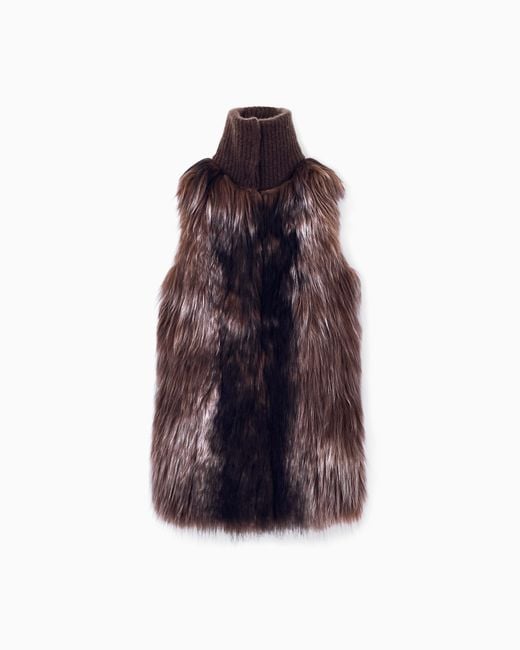 Giorgio Armani Purple Shearling Vest With High Ribbed Cashmere Collar