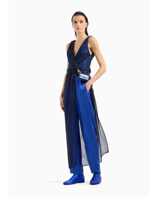 Giorgio Armani Blue Langes Besticktes Kleid
