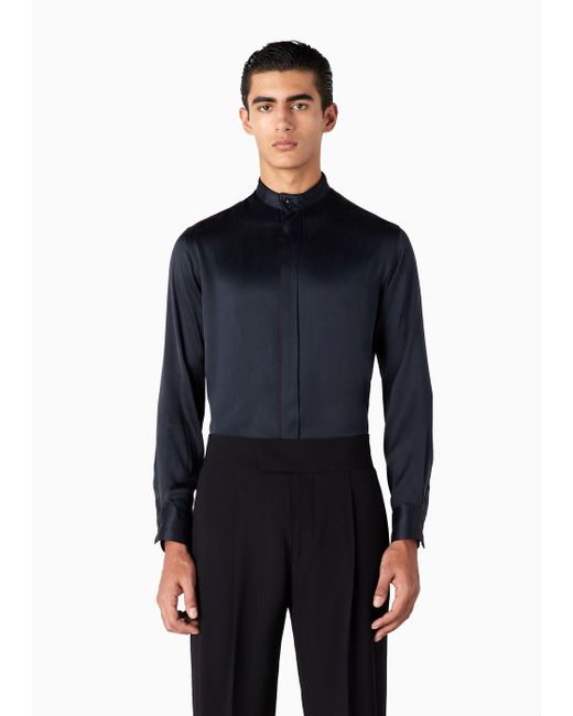 Giorgio Armani Blue Regular-fit Silk Shirt for men