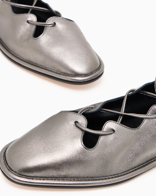 Giorgio Armani White Laminated Nappa Leather Ballerinas With Laces