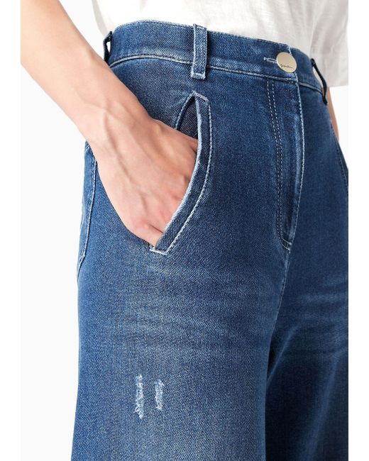 Giorgio Armani Blue Denim Collection Wide-leg Trousers In Stretch Cotton Denim