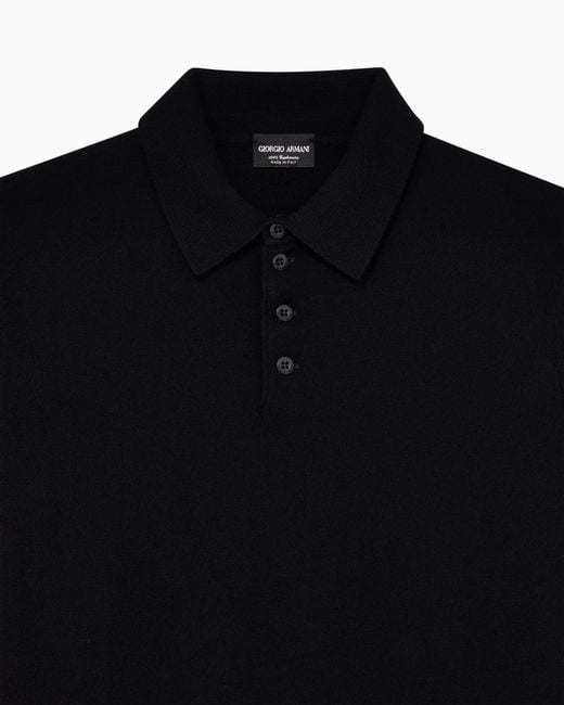 Giorgio Armani Black Long-Sleeved Cashmere Polo Shirt for men