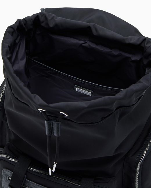 Mochila De Nailon Reciclado Y Cuero Plena Flor Asv Giorgio Armani de hombre de color Black