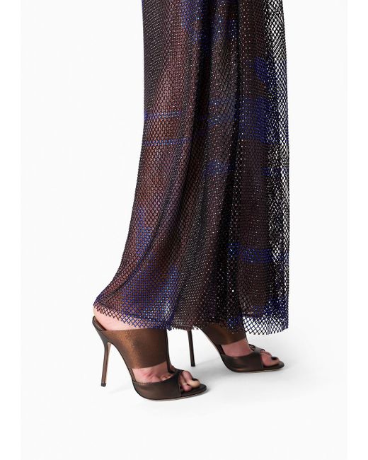 Giorgio Armani Purple Printed Bodice Long Dress With All-over Decorative Crystals