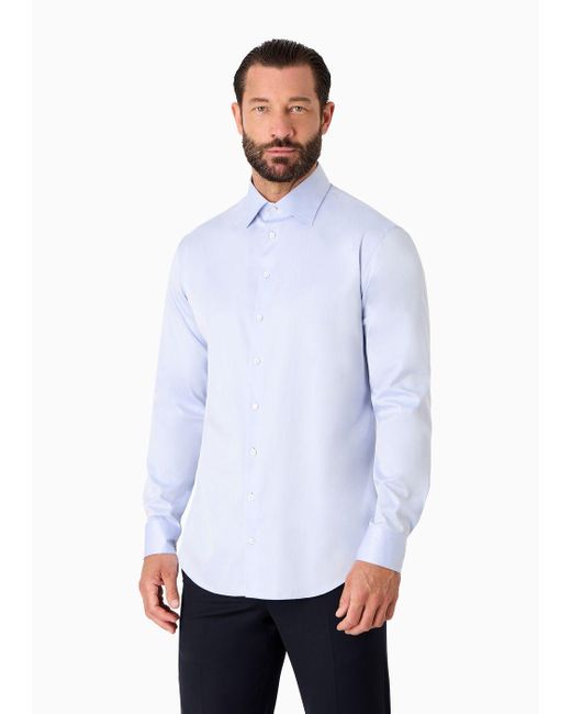 Giorgio Armani White Classic Cotton Twill Shirt for men