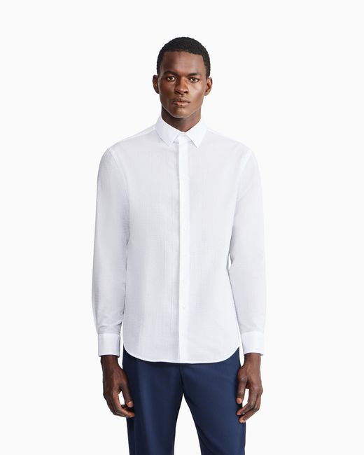 Giorgio Armani White Regular Fit Cotton Seersucker Shirt for men