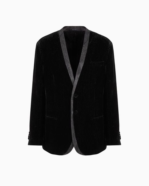 Giorgio Armani Black Velvet Jacket With Pinstripes And Rhinestones for men