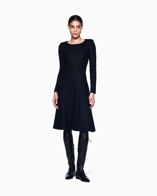 Vestido En Punto De Lana Con Detalle De Charreteras Giorgio Armani de color Black