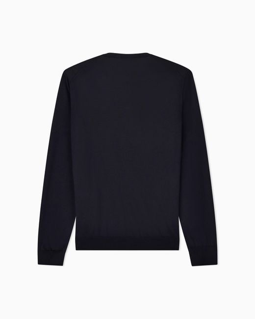 Giorgio Armani Blue Long-Sleeved, Crew-Neck Jumper for men