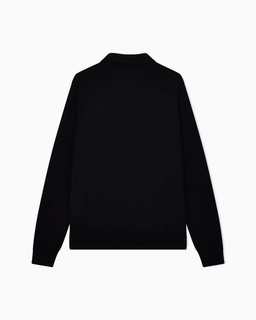 Giorgio Armani Black Long-Sleeved Cashmere Polo Shirt for men