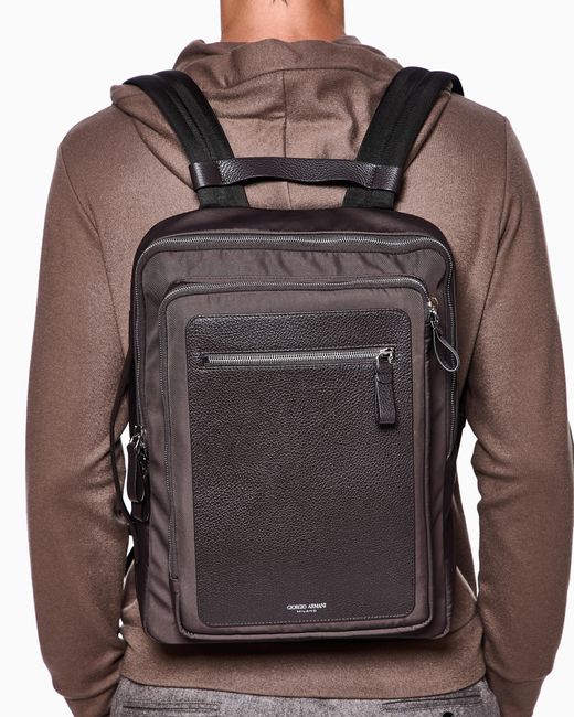 GIORGIO ARMANI GRAINED CALF LEATHER バックパック Giorgio Armani Asv Nylon And Pebbled-Leather Backpack in