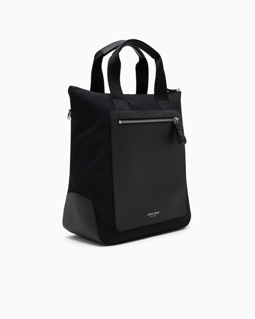 Bolso Shopper Pequeño De Nailon Reciclado Y Cuero Plena Flor Giorgio Armani de hombre de color Black