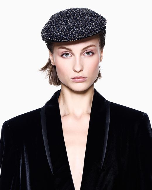 Giorgio Armani Blue Embroidered Wool Flat Cap