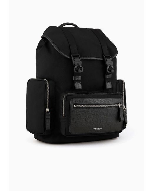Giorgio Armani Black Recycled-nylon And Pebbled-leather Backpack Armani Sustainability Values for men