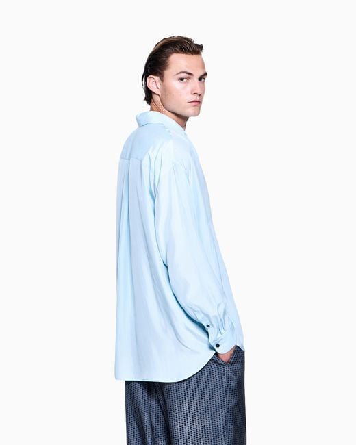 Giorgio Armani Blue Open Silk Shirt for men