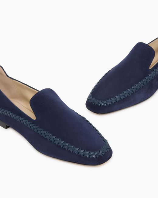 Giorgio Armani Blue Suede Slip-Ons With Interweaving