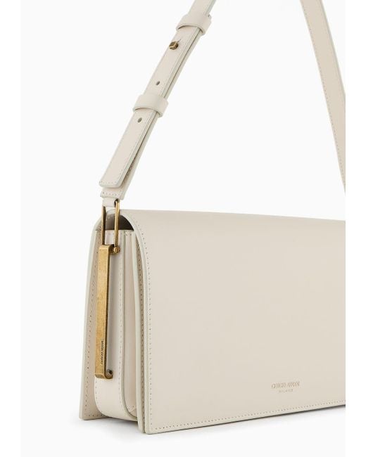 Giorgio Armani White Polished Leather Baguette Bag