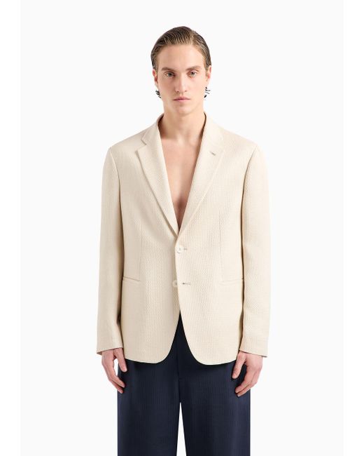 Giorgio Armani White Single-breasted Jacket In A Quilted Silk Blend for men