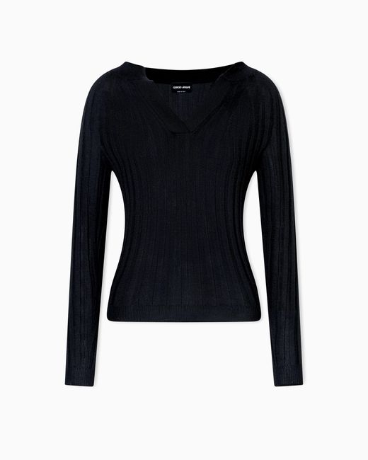 Pull Ras-Du-Cou En Cachemire Et Soie Côtelées Giorgio Armani en coloris Black