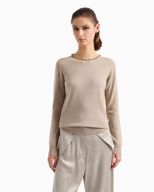 Giorgio Armani Natural Cashmere Crew-Neck Jumper With Embroidery
