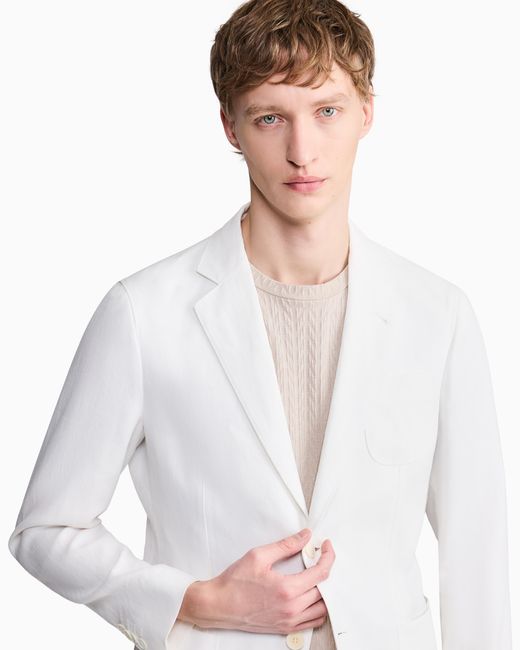 Giorgio Armani White Linen Jacket With Two-Button Closure And Patch Pockets for men