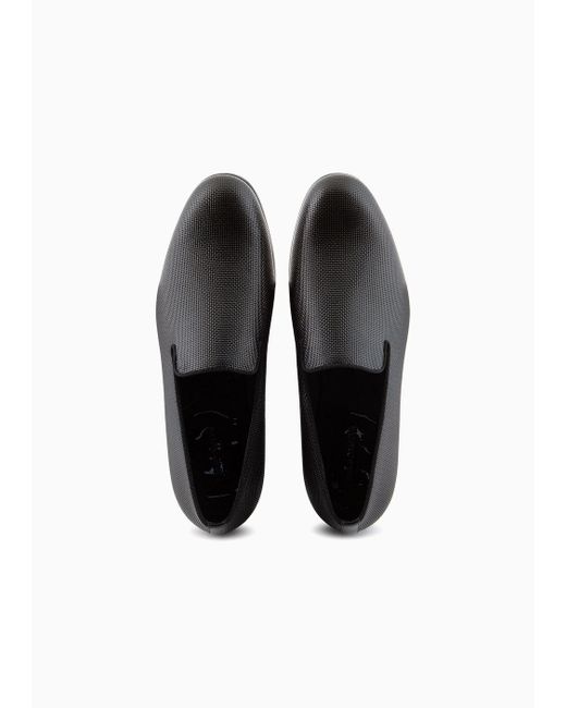 Giorgio Armani White Braided-print Patent-leather Loafers for men