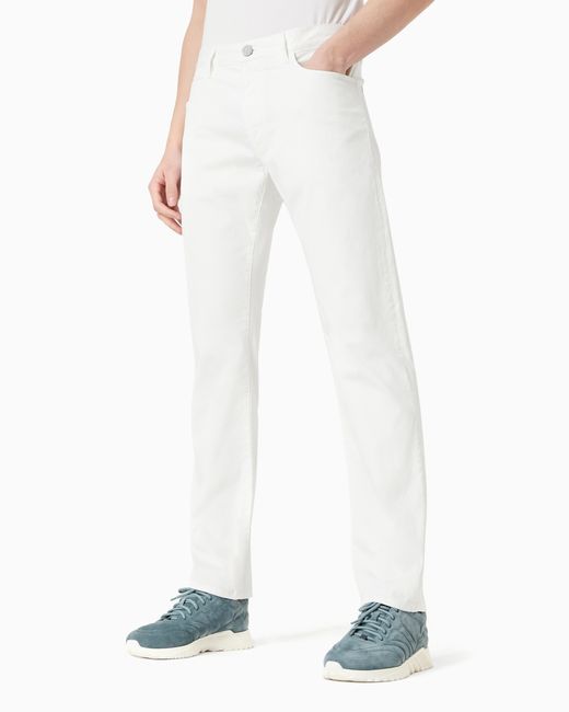 Pantalones Regular Fit De Cinco Bolsillos De Algodón Elástico Giorgio Armani de hombre de color White