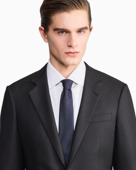 Giorgio Armani Blue Pure Silk Tie With Micro Polka-Dot Jacquard for men