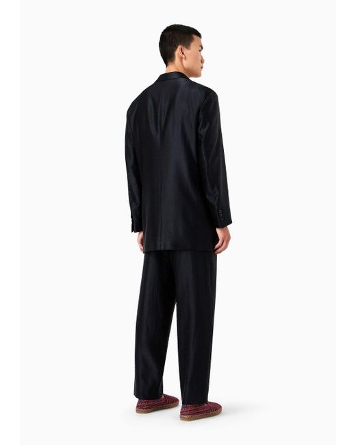 Giorgio Armani Blue Double-breasted Suit In Wool And Silk Satin for men