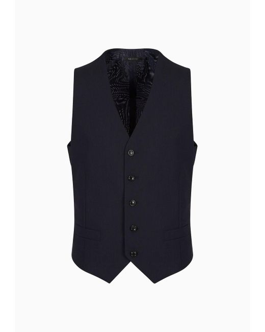 Giorgio Armani Blue Single-breasted Waistcoat In Virgin Wool for men