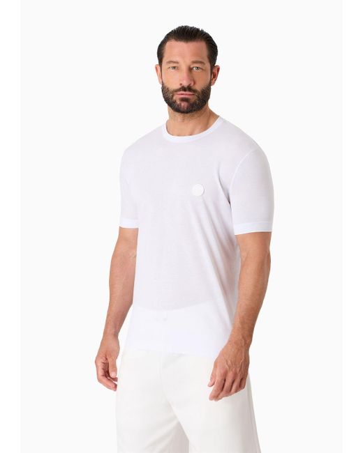 T-shirt A Maniche Corte In Jersey Di Cotone Pima di Giorgio Armani in White da Uomo