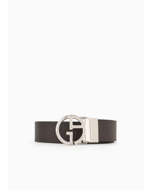 Cinturón De Piel Estampada Con Logotipo Giorgio Armani de hombre de color White